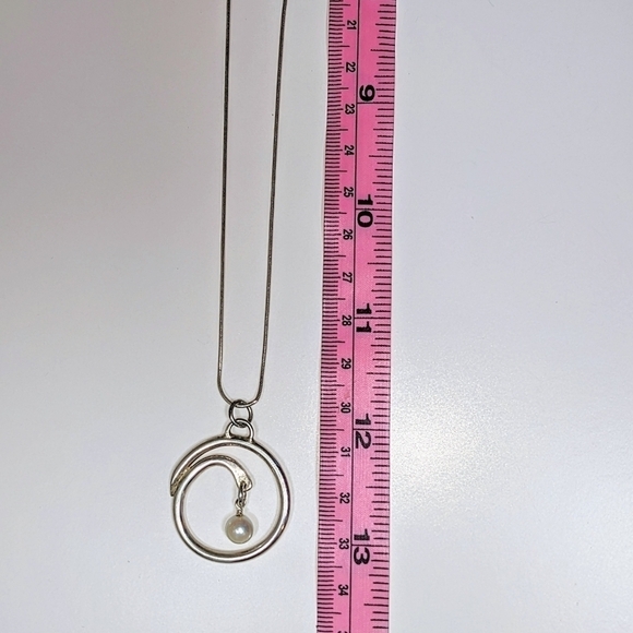 24" Sterling Silver with Pearl Swirl Pendant Necklace - Picture 4 of 6